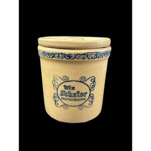 Vintage Win Schuler's Yellow-ware Cheese Cracker Jar Crock Restaurant Stoneware